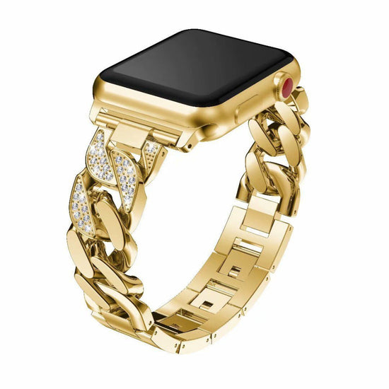 Apple Watch Ersatzarmband Edelstahl Armband Gold mit Steinen