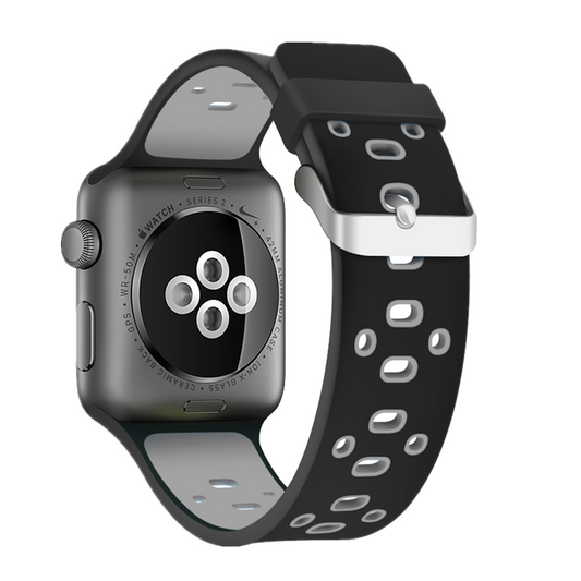 Apple Watch - Silikon Loch Armband in Schwarz / Grau