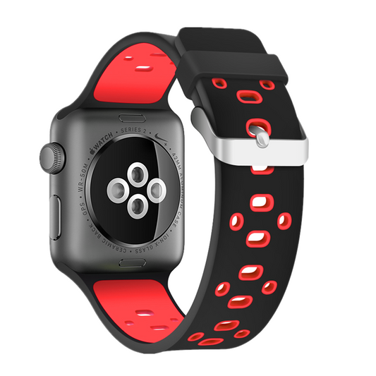 Apple Watch - Silikon Loch Armband in Schwarz / Rot